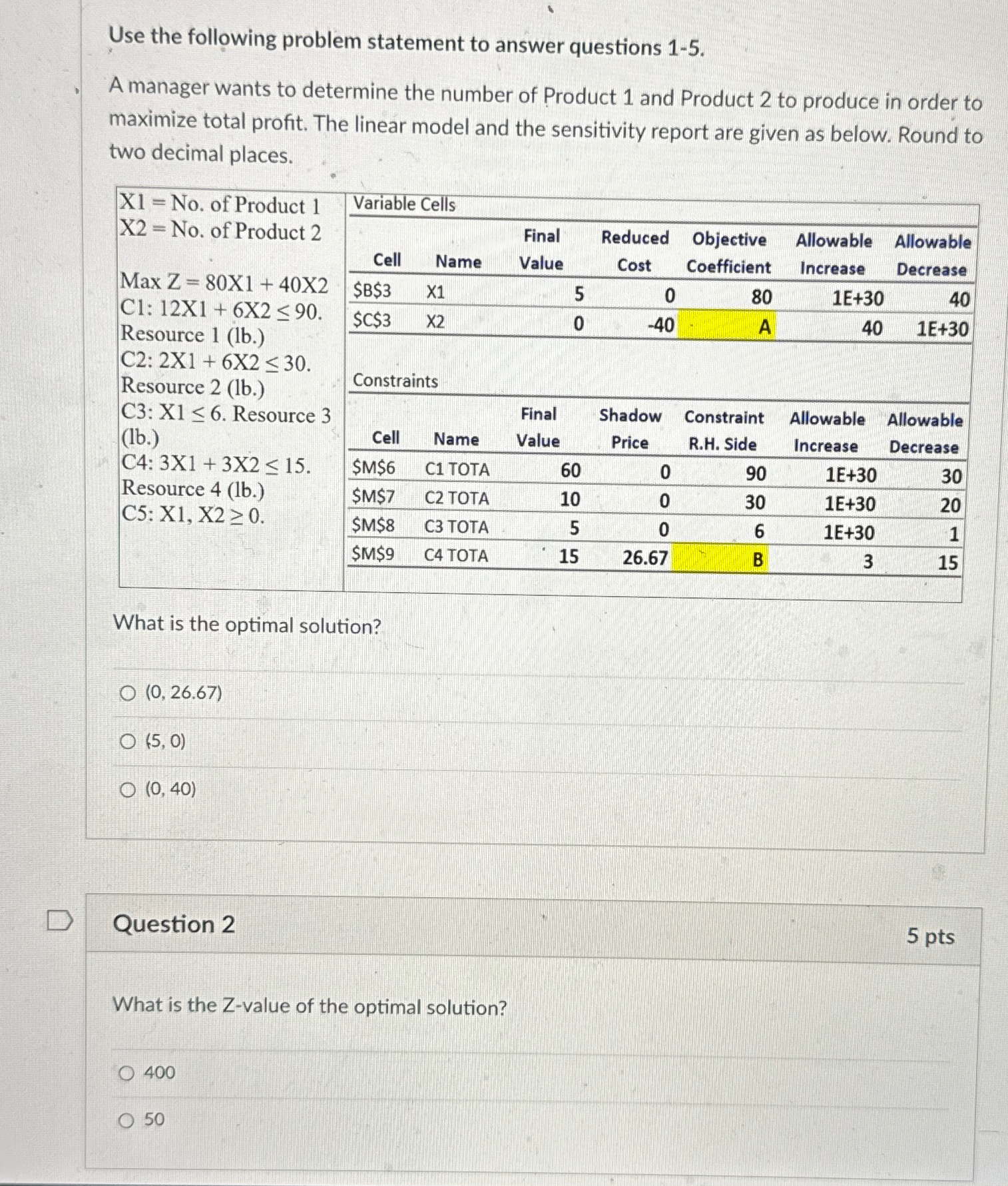  Use the following problem statement to answer questions 1-5. A manager