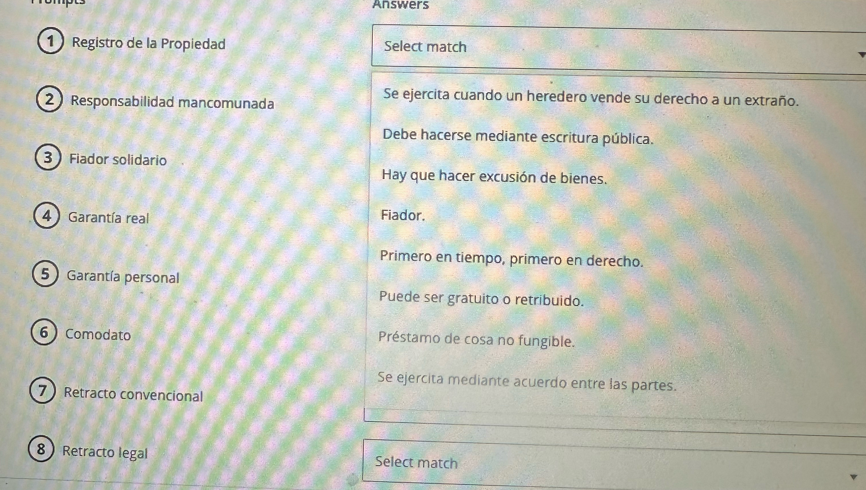  (1) Registro de la Propiedad (2) Responsabilidad mancomunada Fiador solidario Garanta