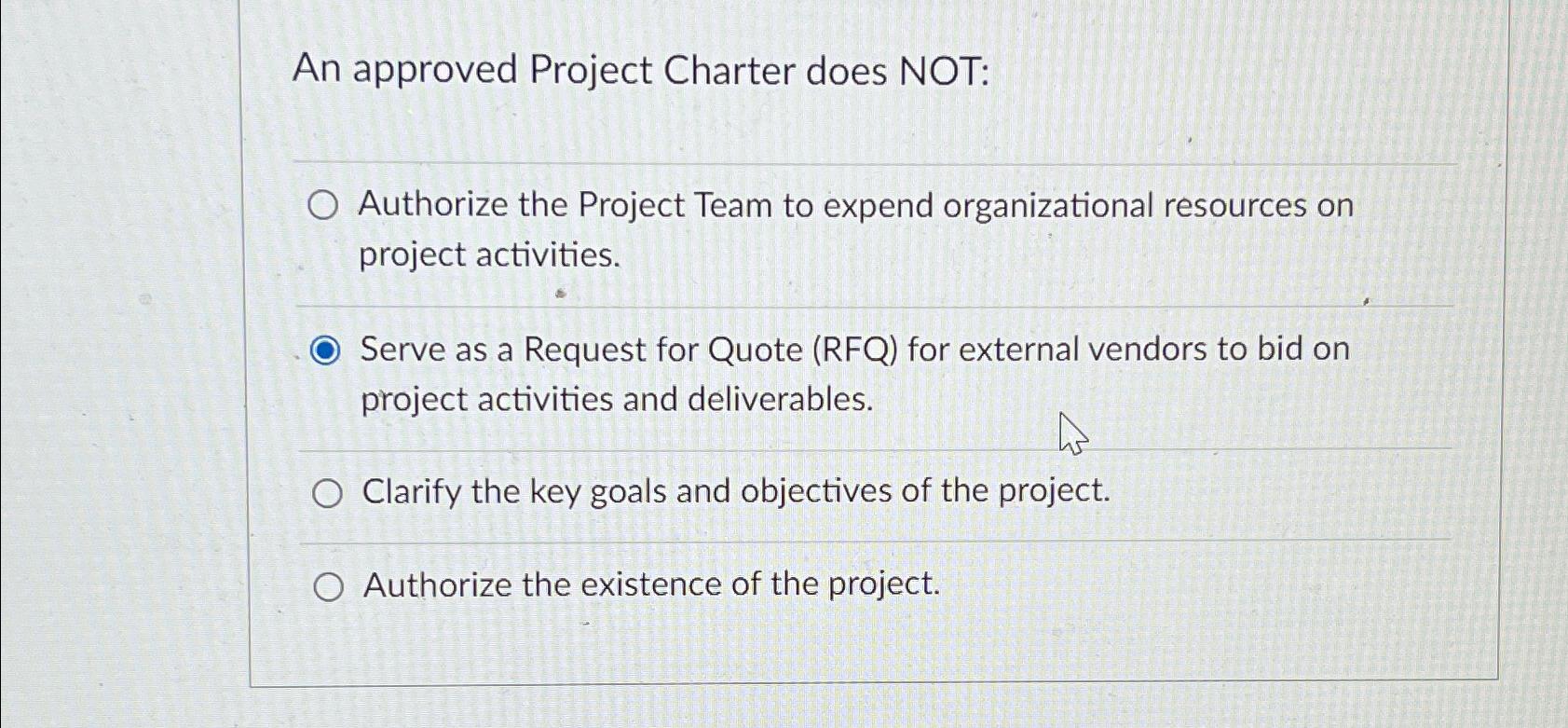  An approved Project Charter does NOT: Authorize the Project Team to