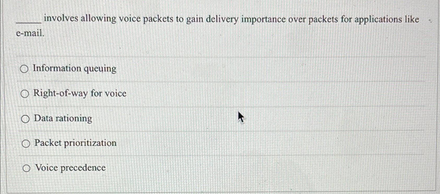  involves allowing voice packets to gain delivery importance over packets for