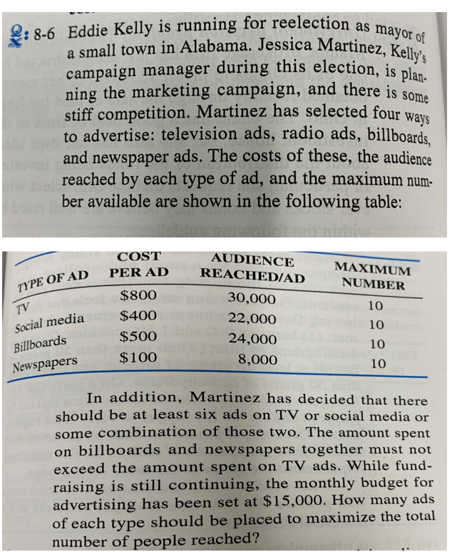 Sensitivity Analysis. See Sensitivity Media Selection file attached for your problem information.