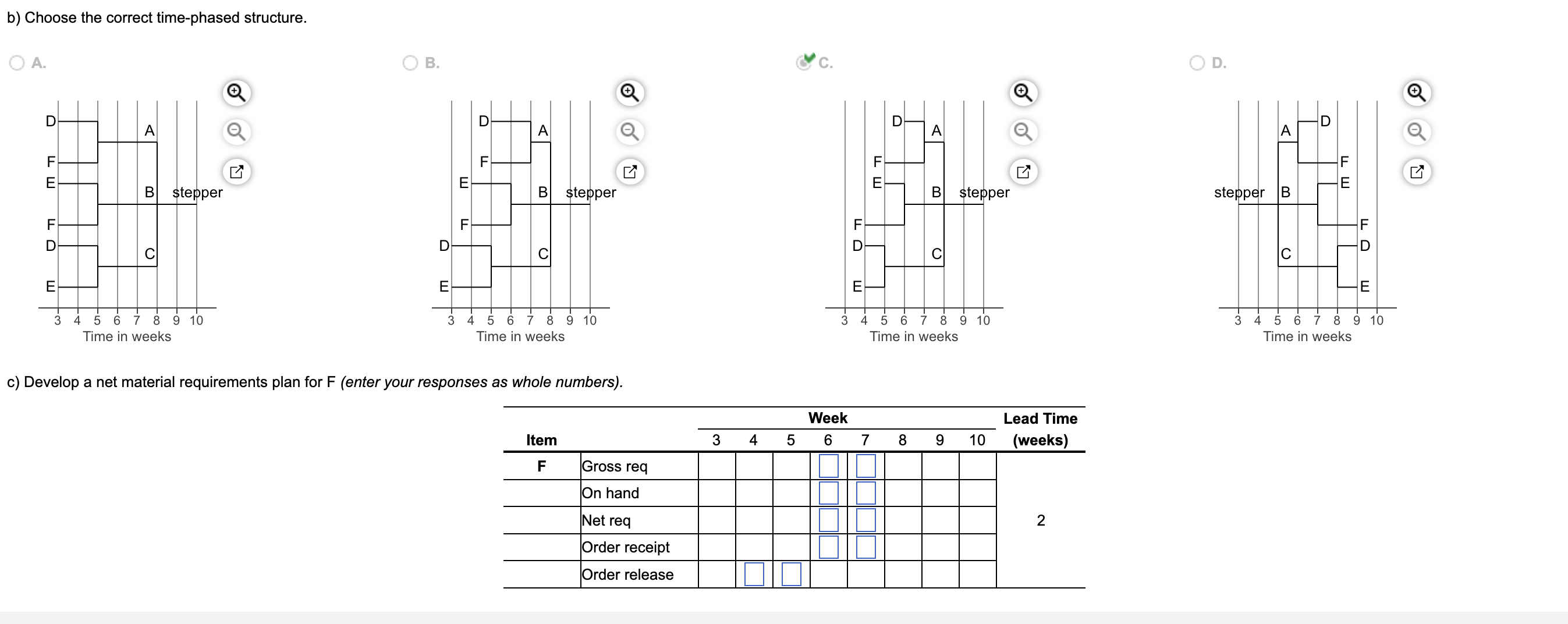  b) Choose the correct time-phased structure. A. B. c) Develop a