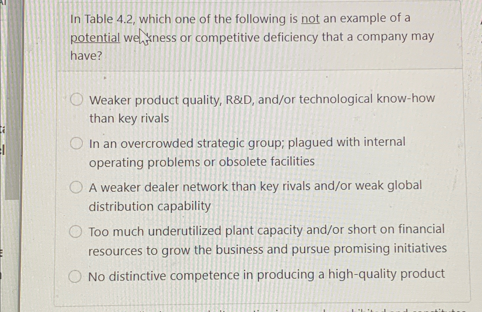  In Table 4.2, which one of the following is not an
