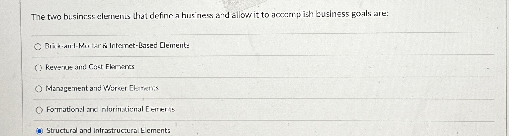  The two business elements that define a business and allow it