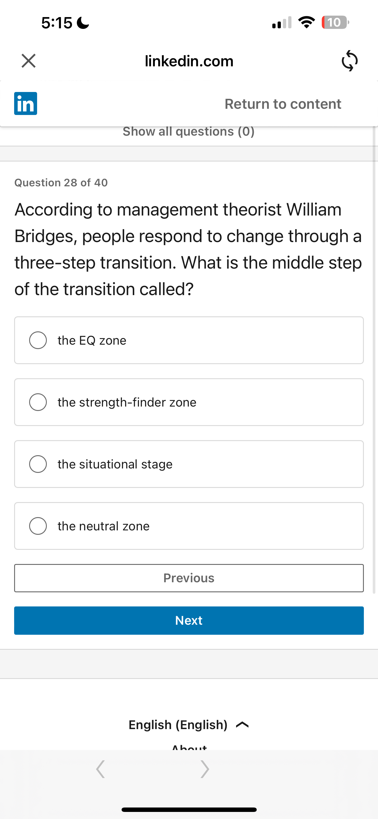  5:15 10 linkedin.com Return to content Show all questions (0) Question