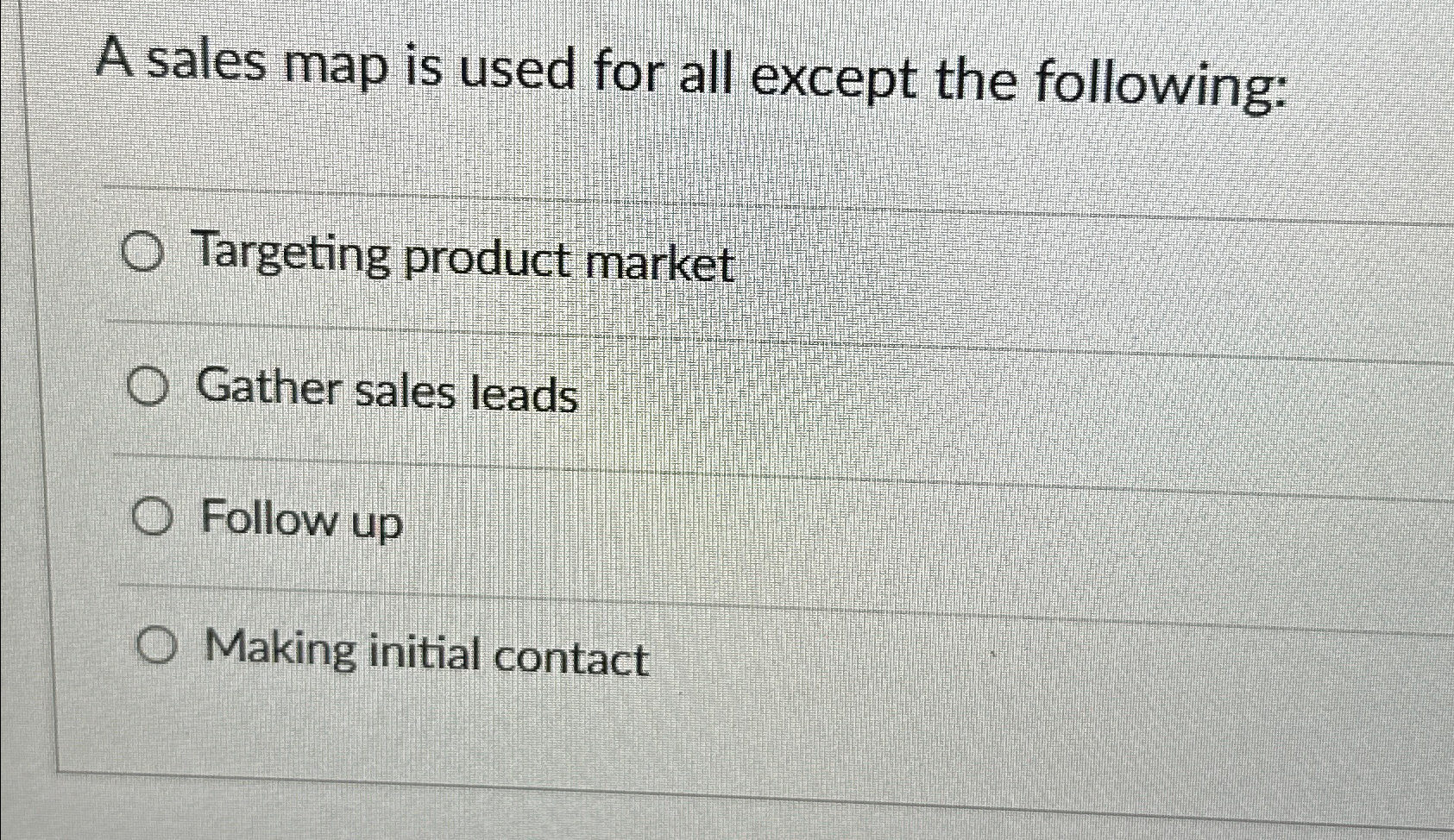 A sales map is used for all except the following: Targeting