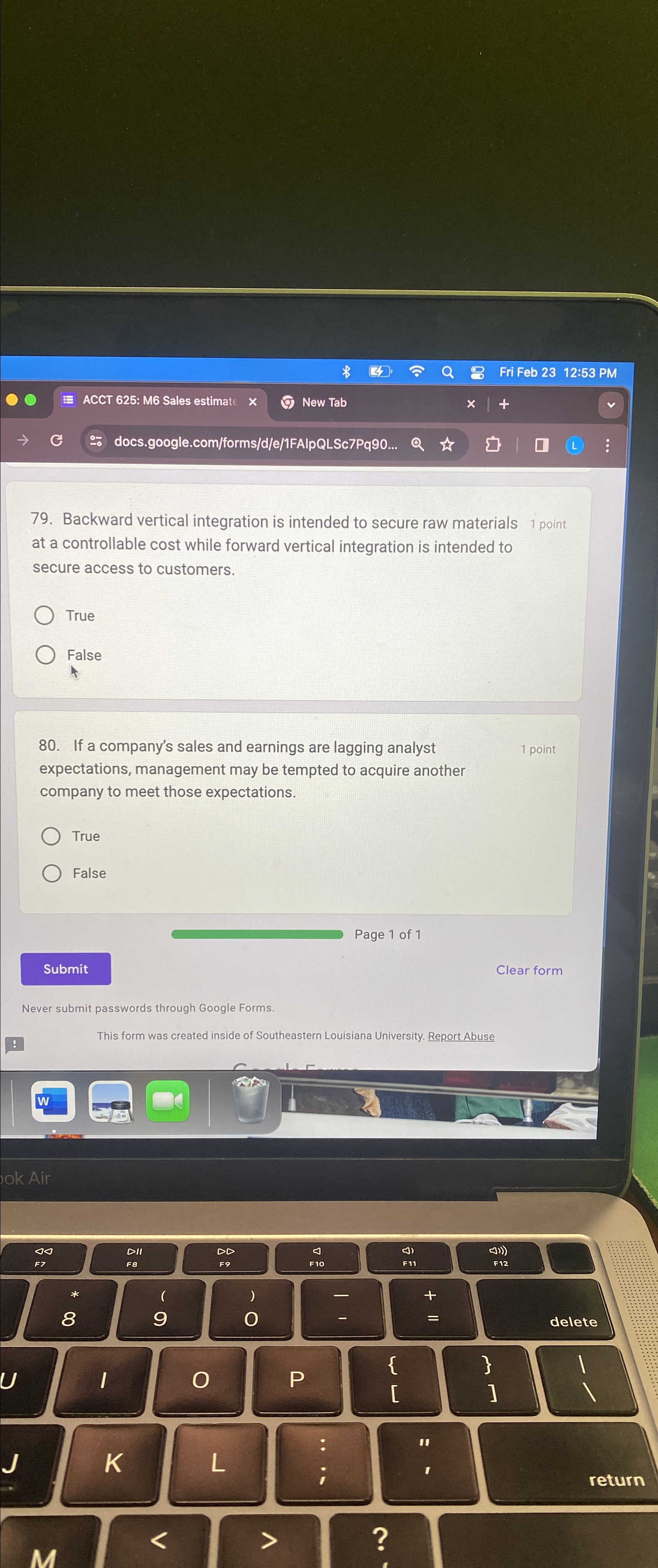  Backward vertical integration is intended to secure raw materials 1 point