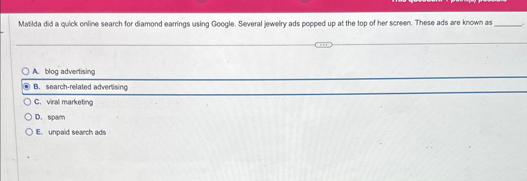  Matilda did a quick online search for diamond earrings using Google.