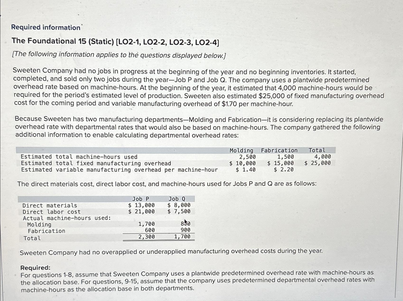  Required information The Foundational 15(Static)[LO2-1, LO2-2, LO2-3, LO2-4] [The following information