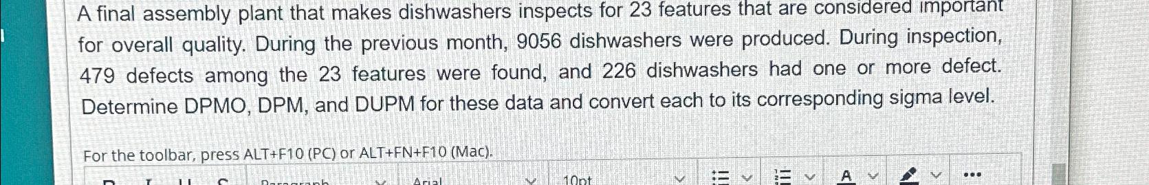  A final assembly plant that makes dishwashers inspects for 23 features