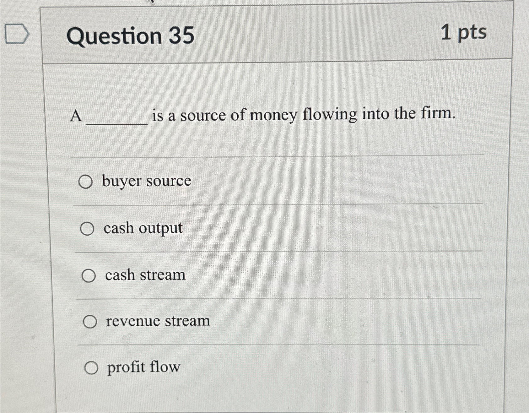 Question 35 1pts A is a source of money flowing into