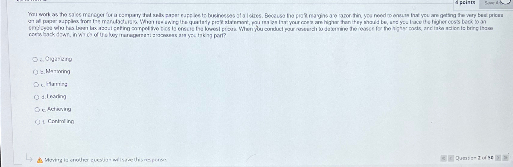  4 points You work as the sales manager for a company