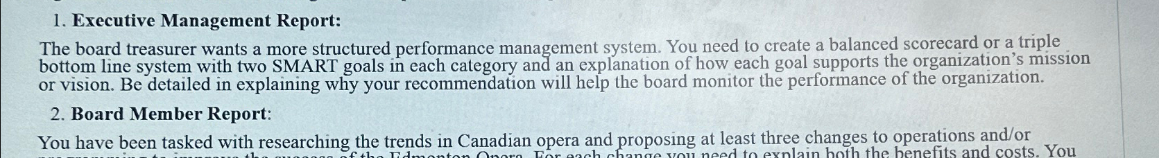  Executive Management Report: The board treasurer wants a more structured performance