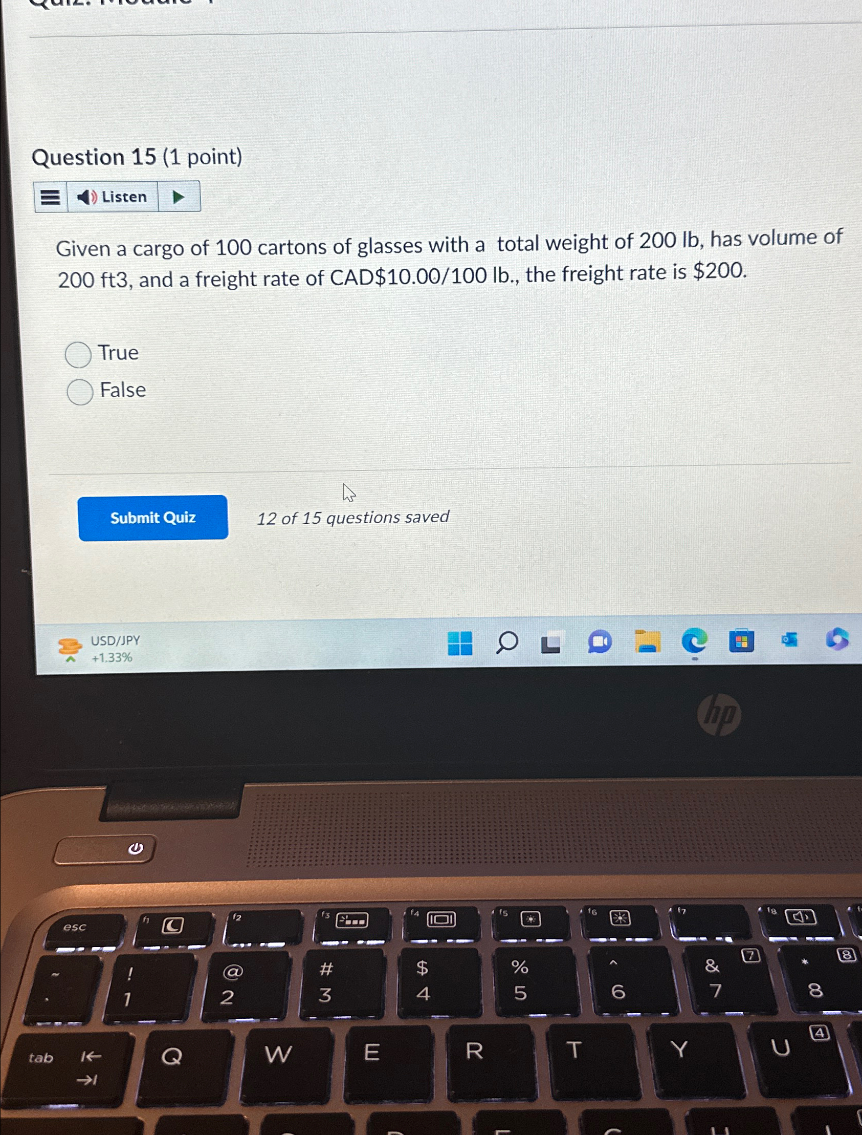  Question 15(1 point) Given a cargo of 100 cartons of glasses