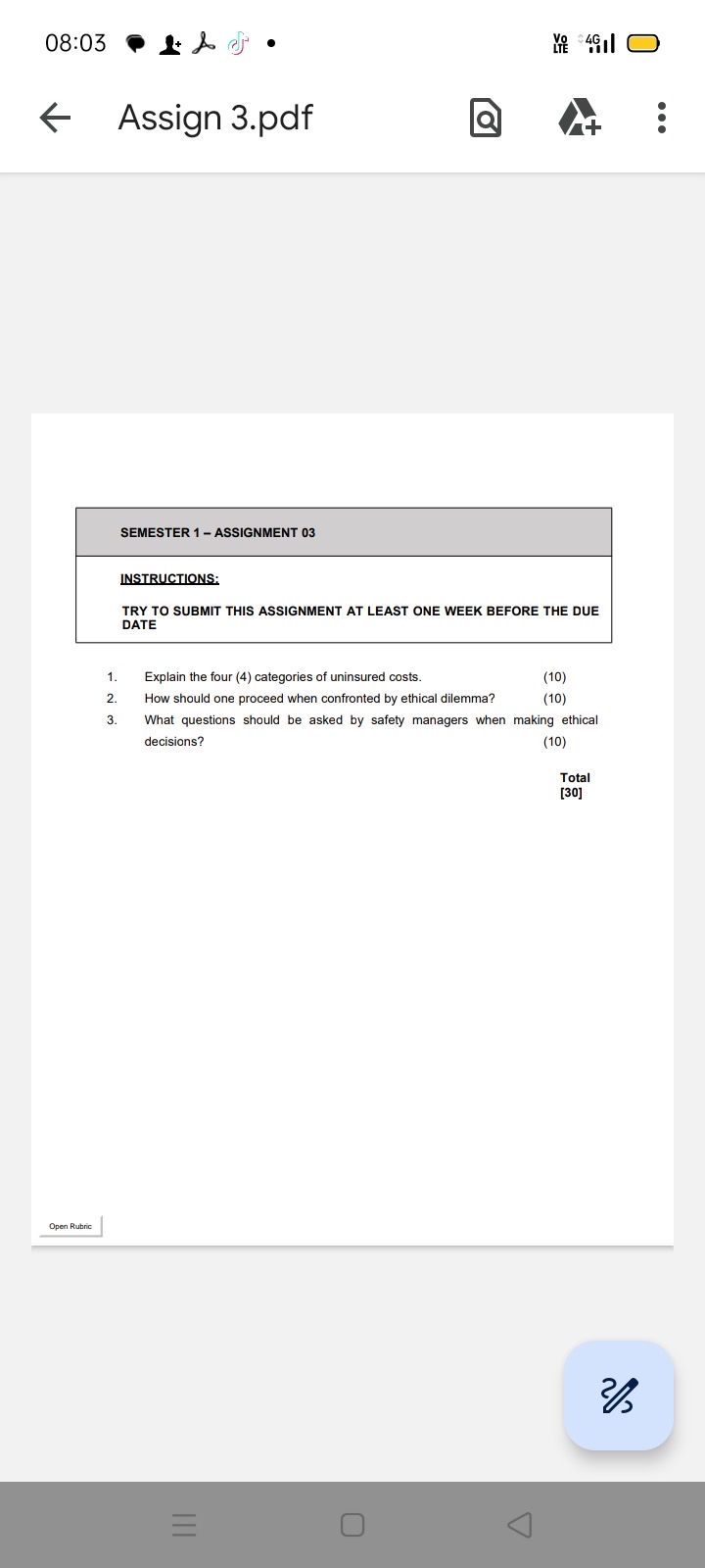  08:03*&&* larr, Assign 3.pdf Vo 4Gl SEMESTER 1- ASSIGNMENT 03 INSTRUCTIONS: