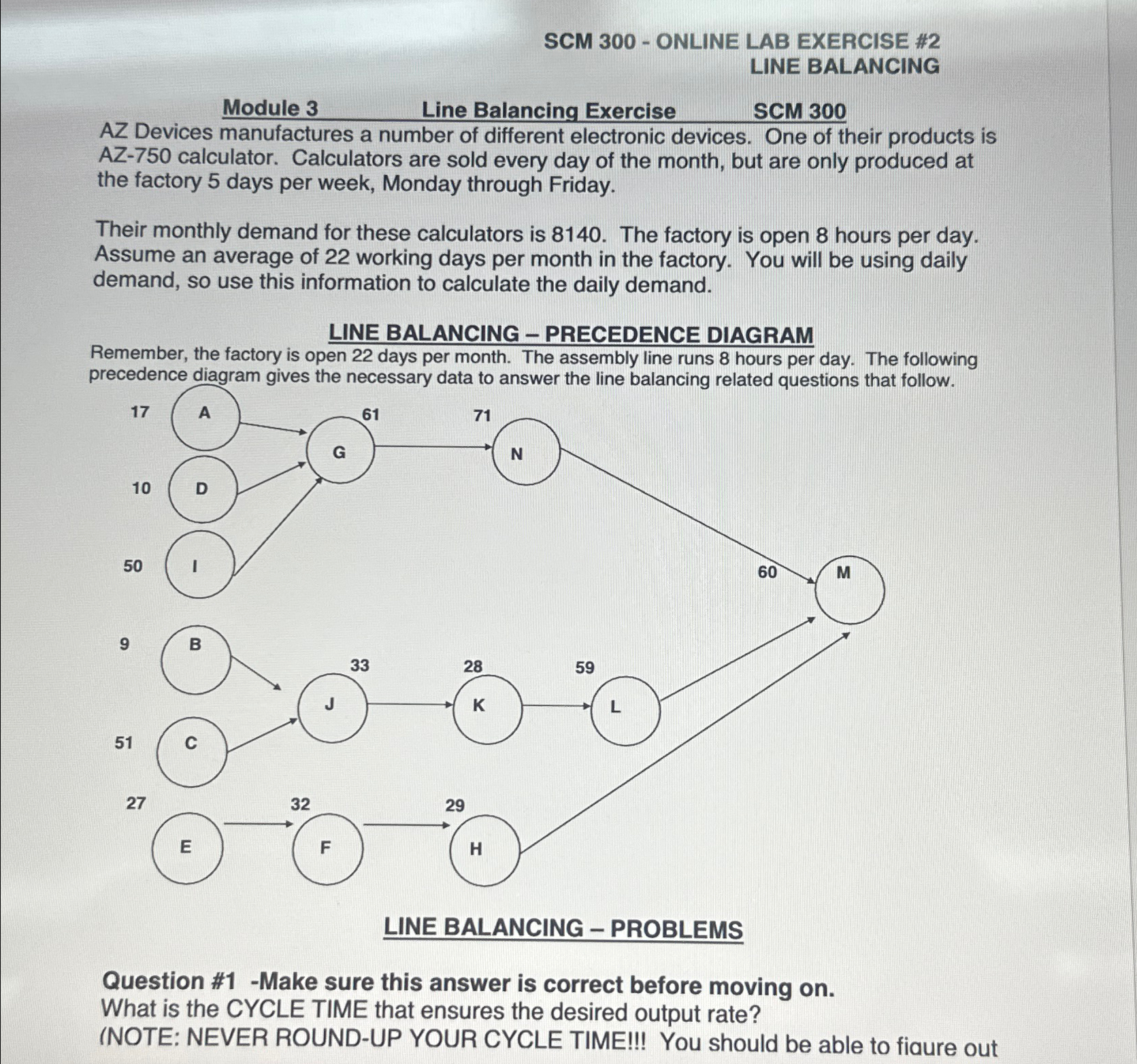  SCM 300- ONLINE LAB EXERCISE #2 LINE BALANCING Module 3 Line
