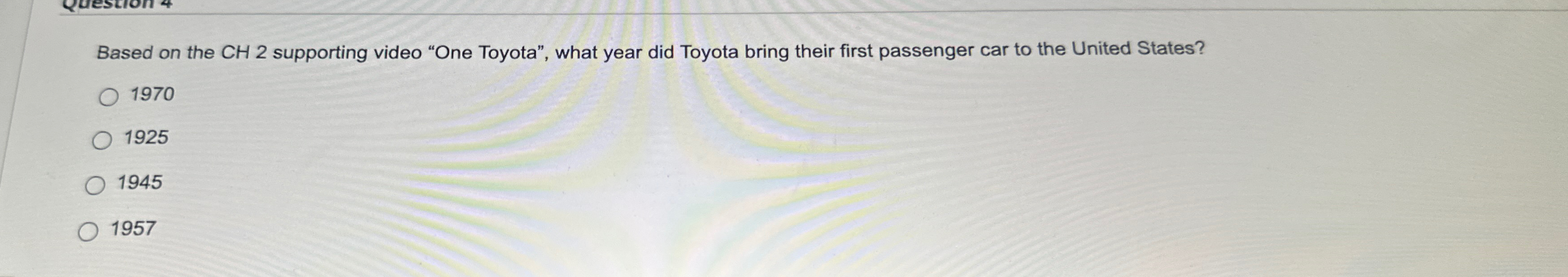  Based on the CH2 supporting video "One Toyota", what year did