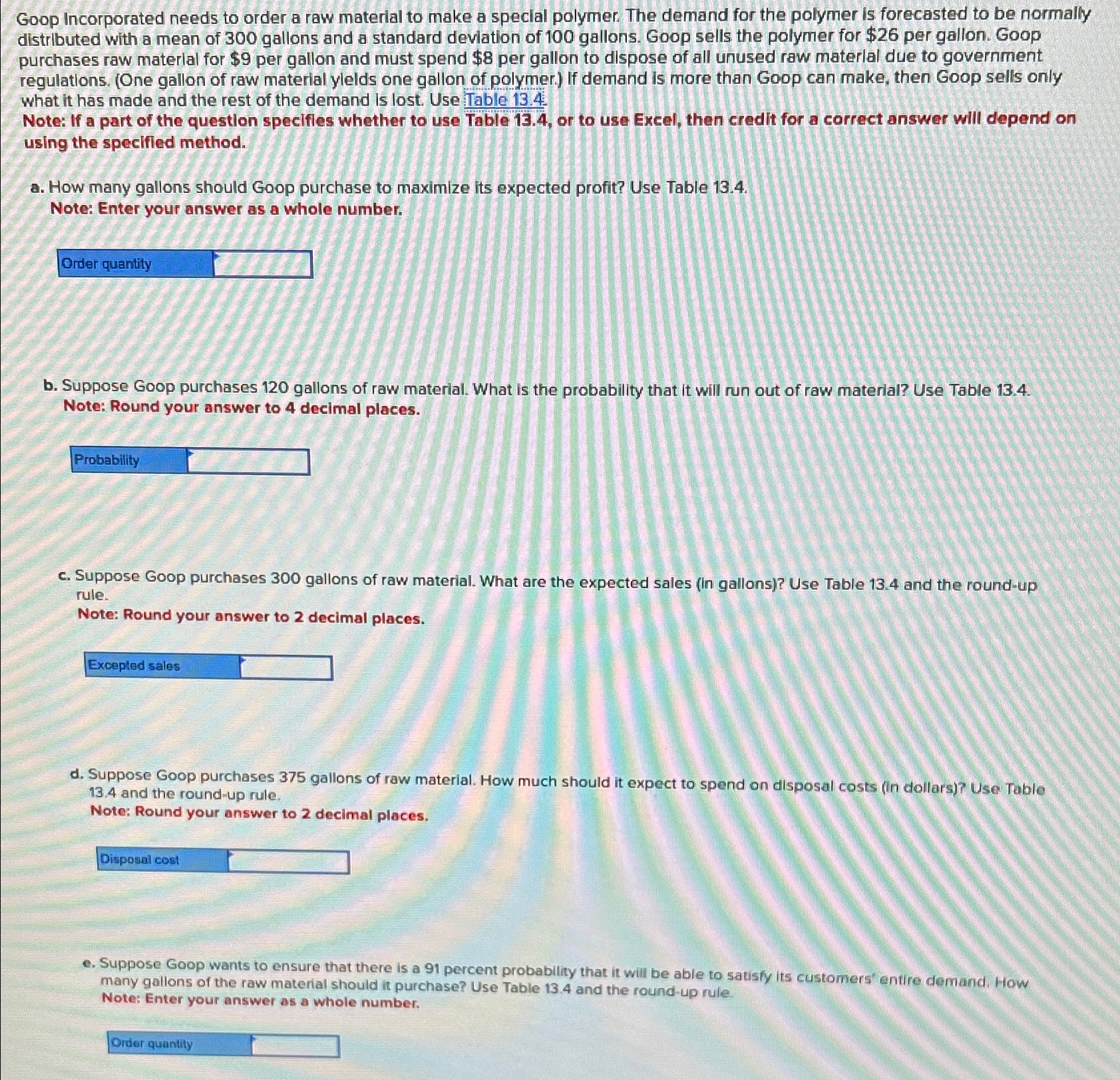  Goop Incorporated needs to order a raw material to make a