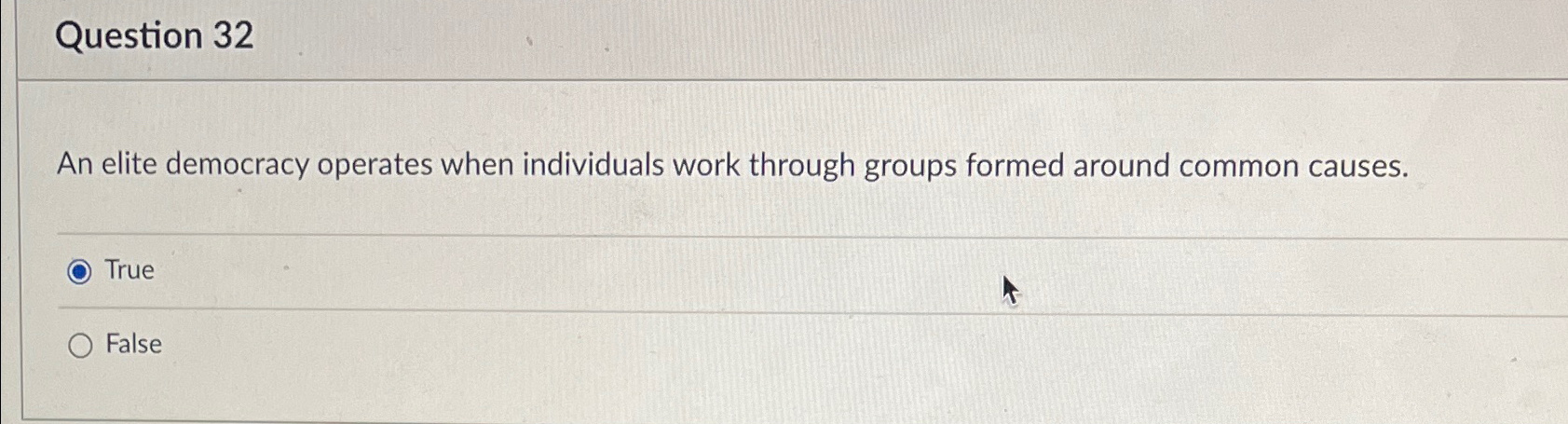  Question 32 An elite democracy operates when individuals work through groups