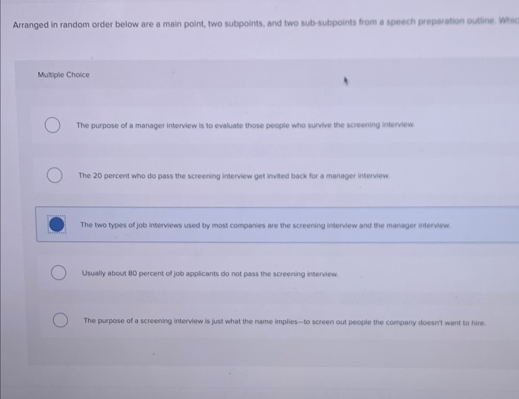 Arranged in random order below are a main point, two subpoints,