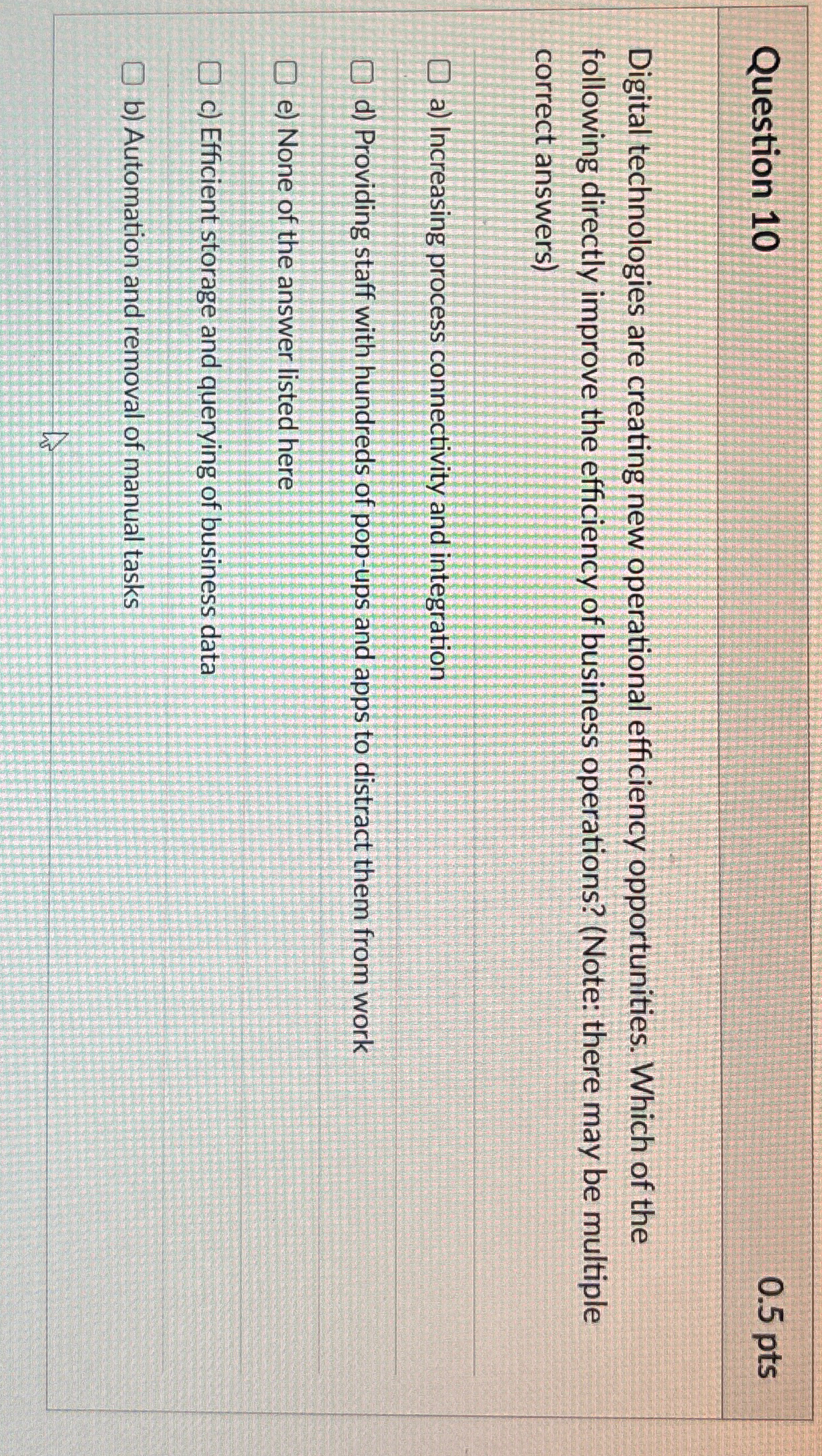  Question 10 0.5pts Digital technologies are creating new operational efficiency opportunities.