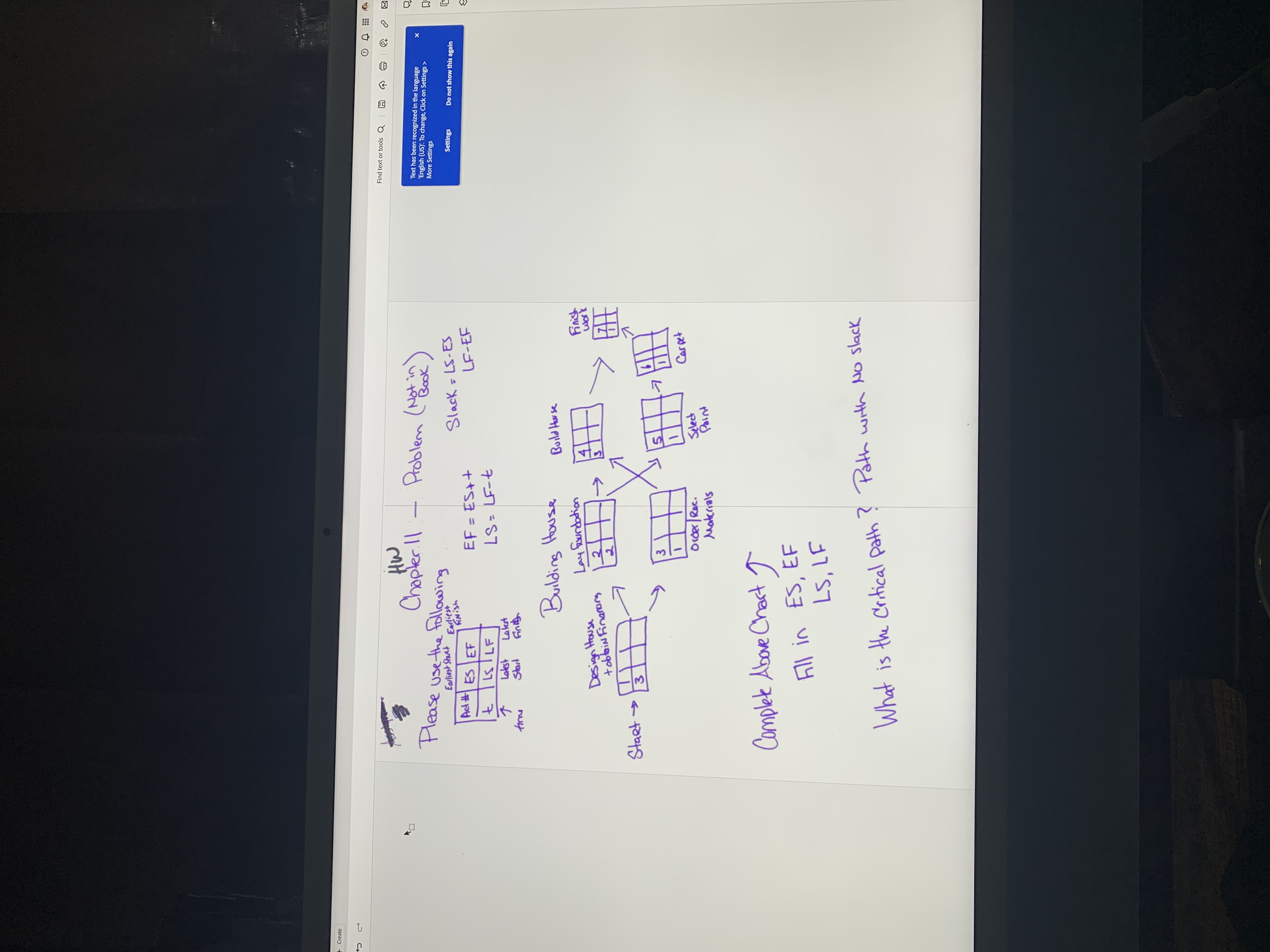  Hw Wh Proble ( (Notin) Please use the following EF=ES++ Slack