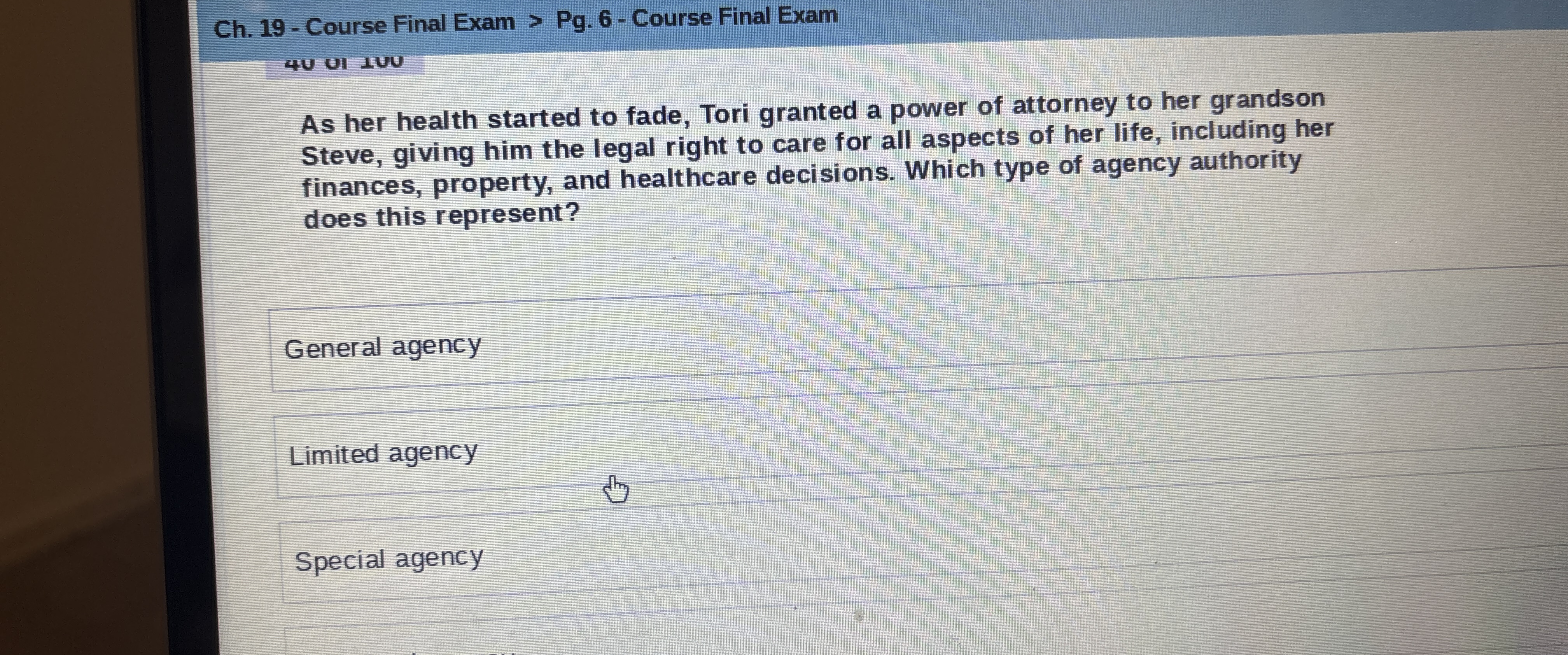  Ch.19- Course Final Exam > Pg.6- Course Final Exam As her