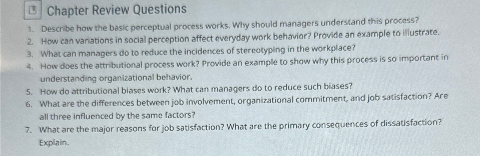  [0] Chapter Review Questions Describe how the basic perceptual process works.