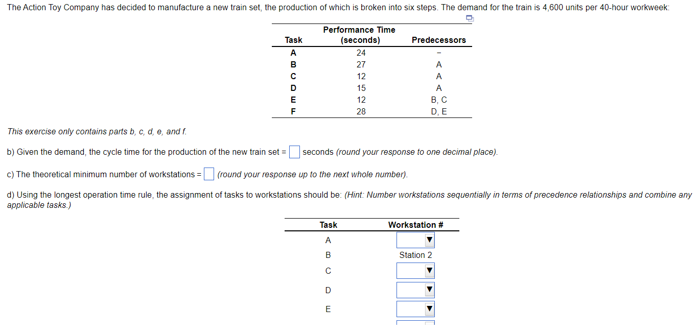  b) Given the demand, the cycle time for the production of