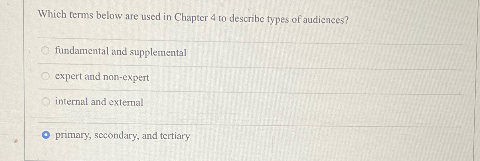  Which ferms below are used in Chapter 4 to describe types