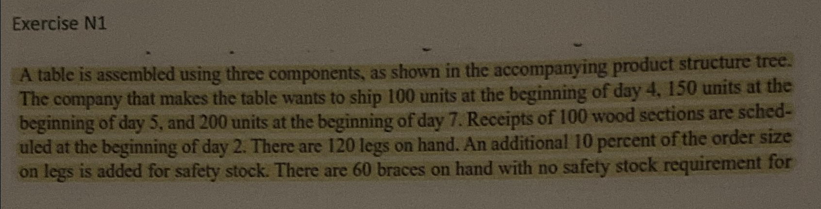  Exercise N1 A table is assembled using three components, as shown