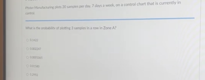  Pfster Manufacturing plots 20 samples per day, 7 days a week,