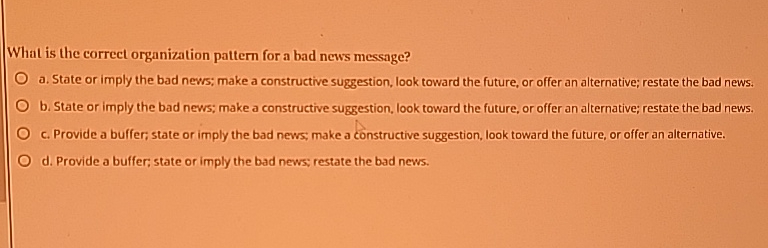  What is the correct organization pattern for a bad news message?