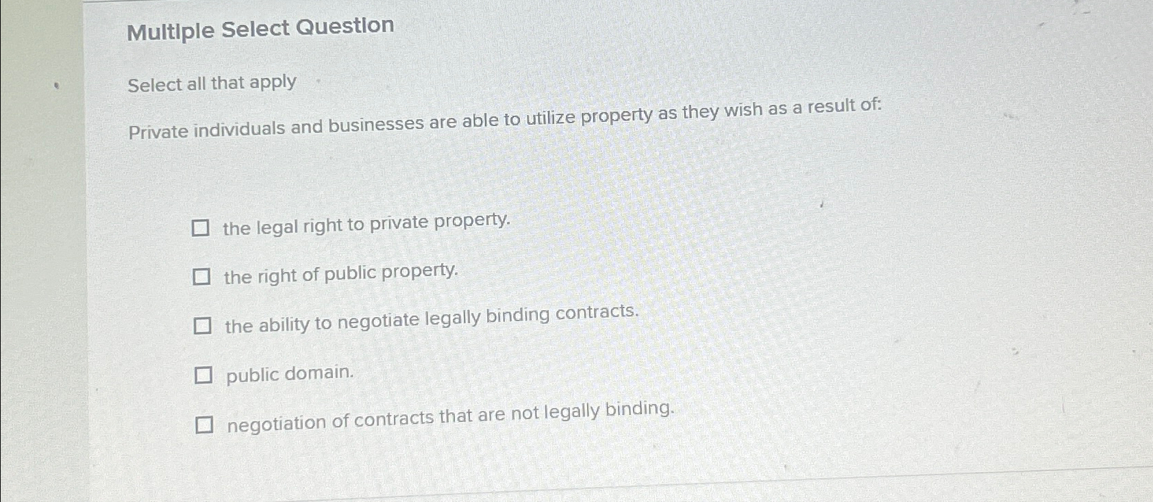  Multlple Select Question Select all that apply Private individuals and businesses