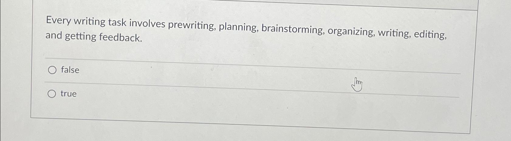  Every writing task involves prewriting, planning, brainstorming, organizing, writing, editing, and