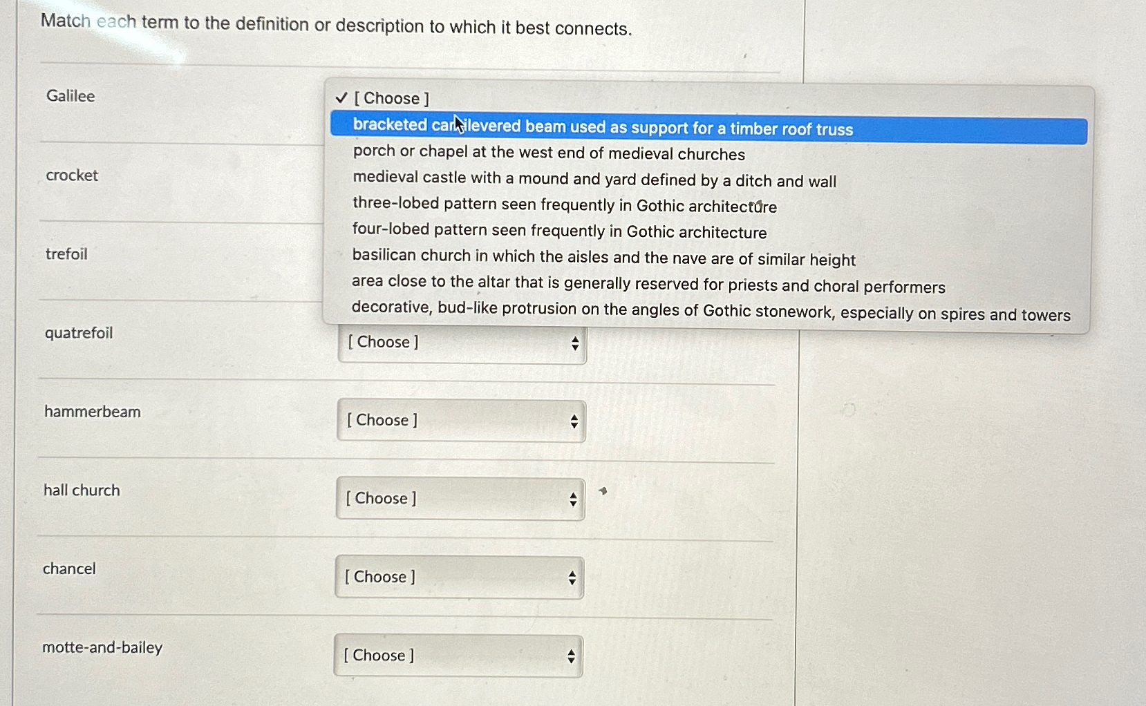  Match each term to the definition or description to which it