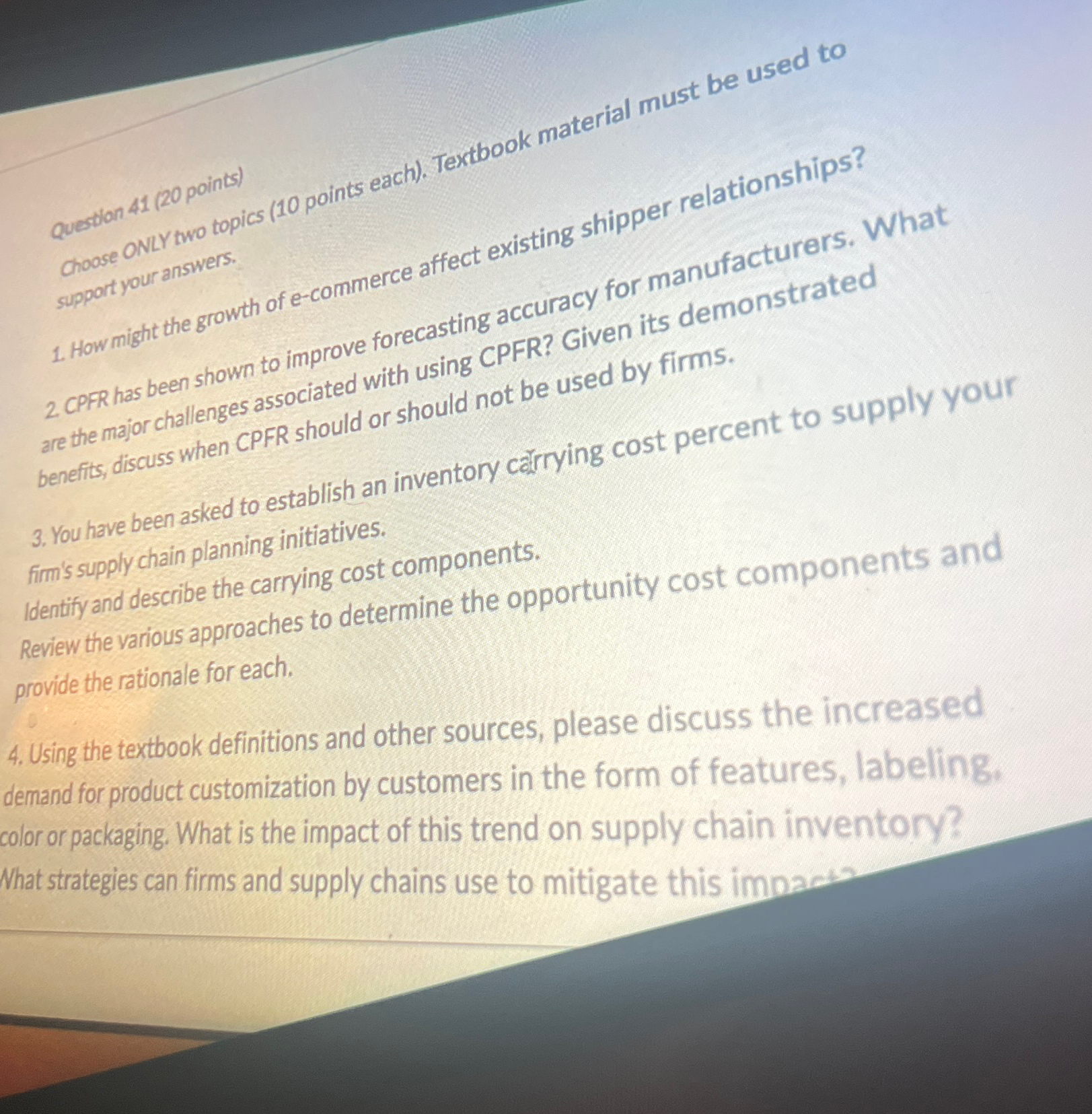  Question 41(20 points) choose ONly two topics (:10 points each). Textbook