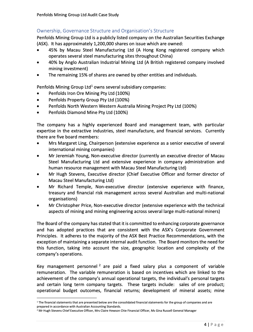 Company Background The Entity Penfolds Mining Group Ltd, a company with its