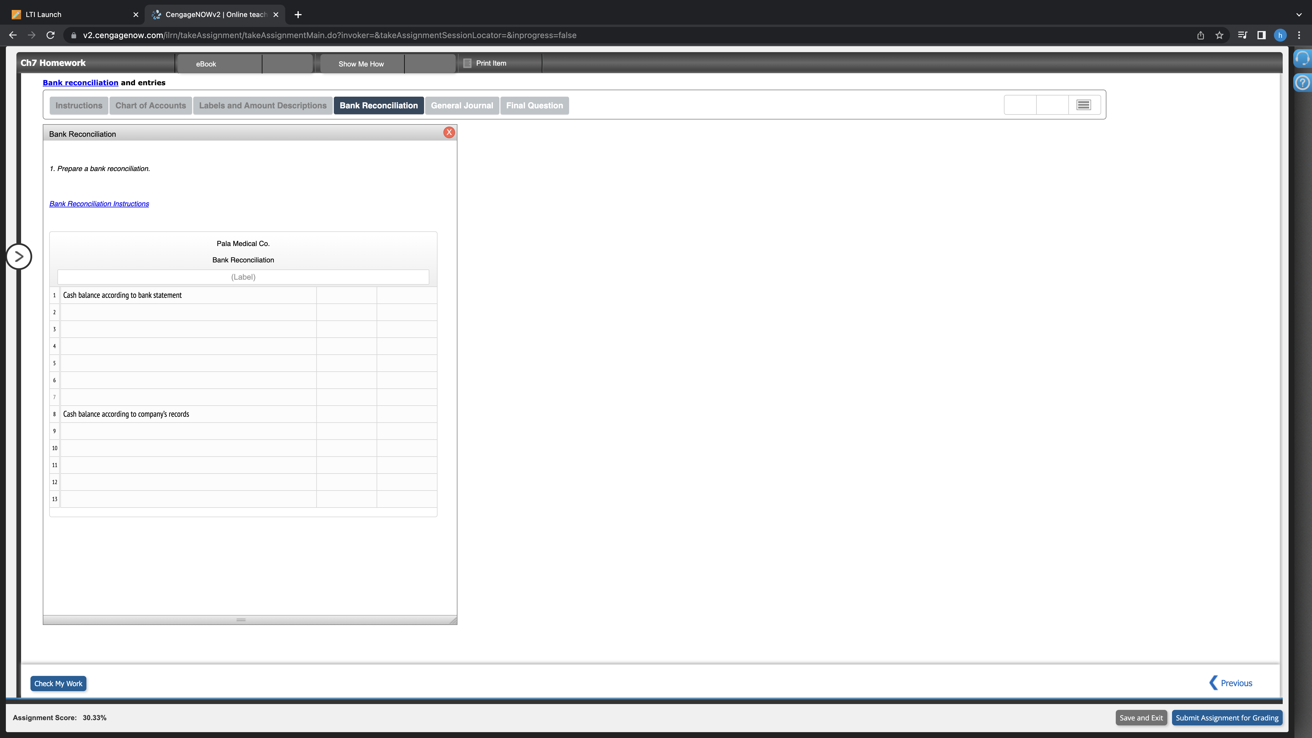 $32,560 2. Cash balance according to the bank statement at August 31,