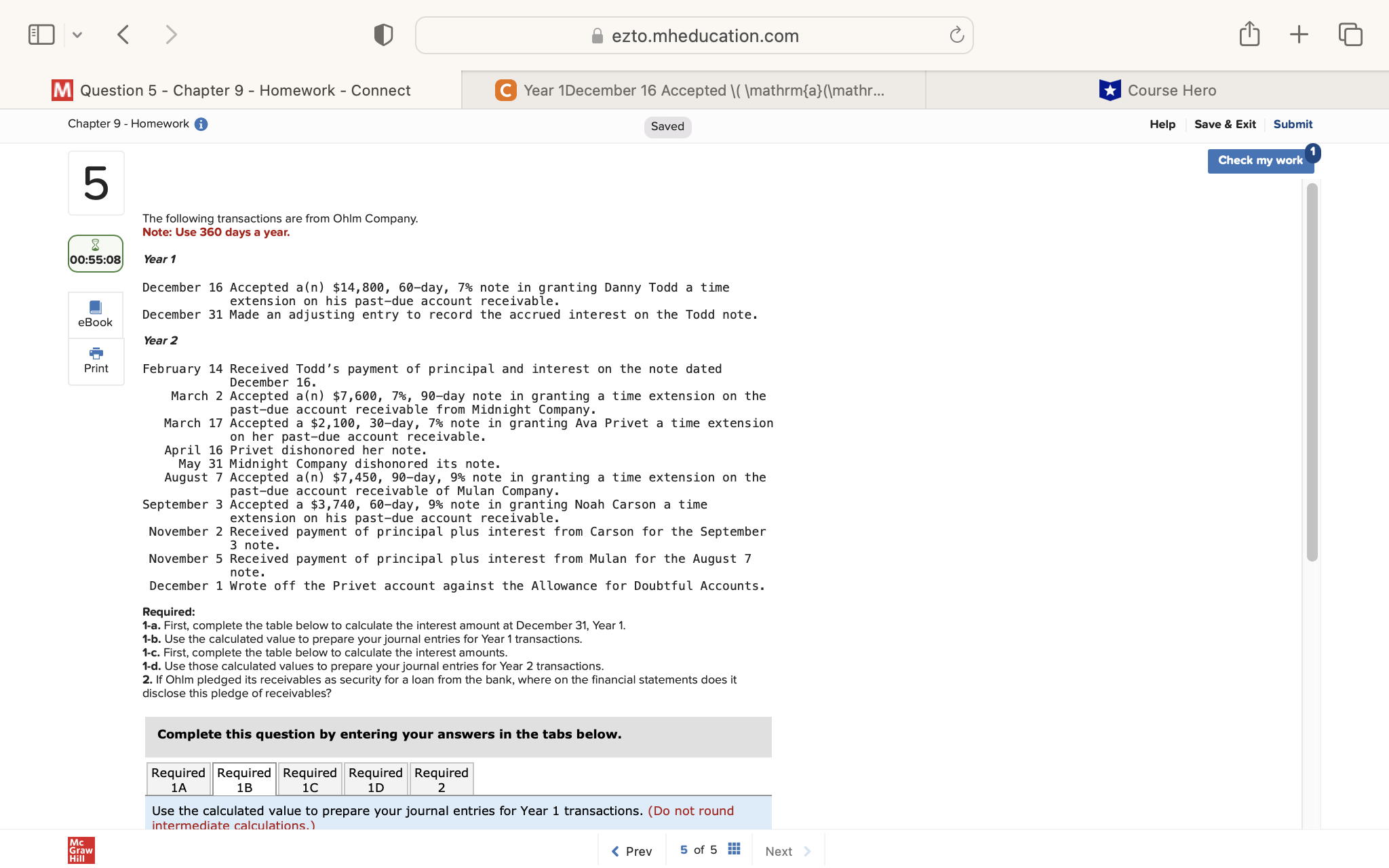 A ezto.mheducation.com + M Question 5 - Chapter 9 - Homework