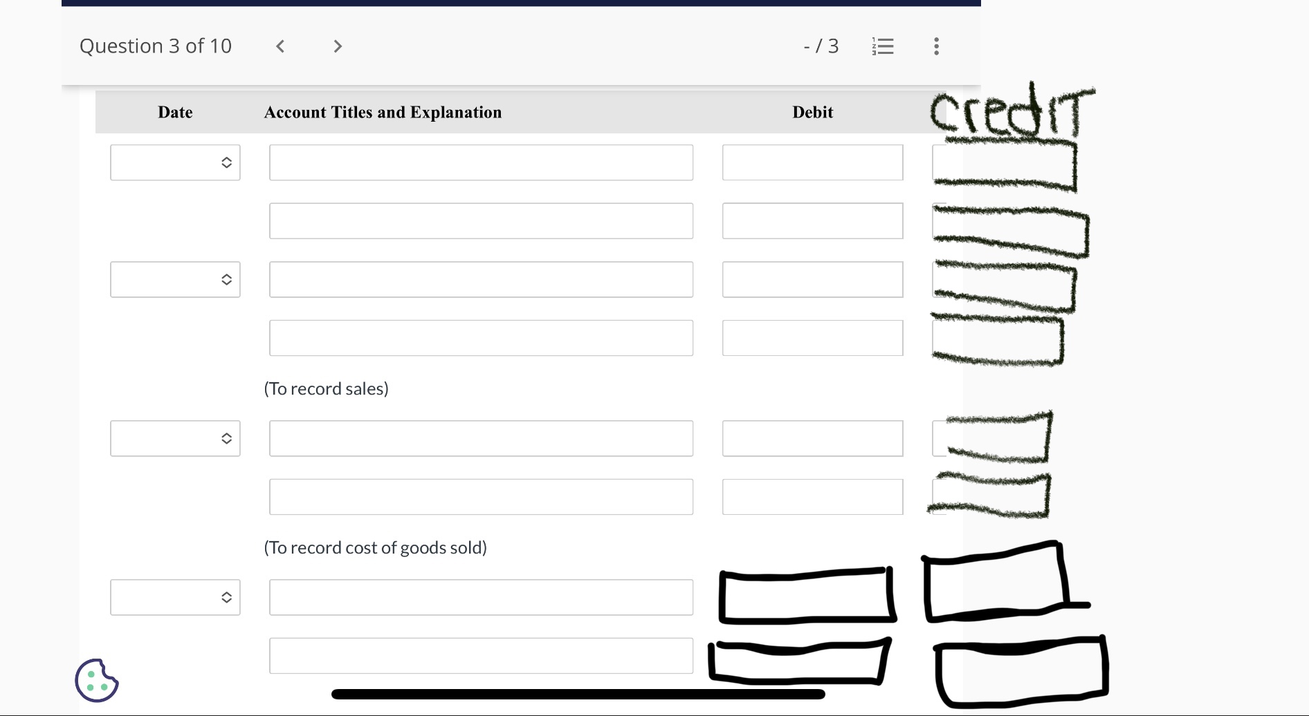  Question 3 of10 - / 3 ;= : Date Account Titles