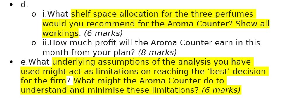  d. o i.What shelf space allocation for the three perfumes would