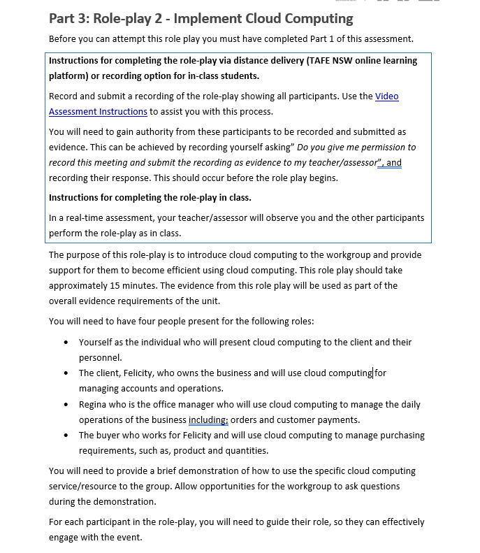  Part 3: Role-play 2 - Implement Cloud Computing Before you can