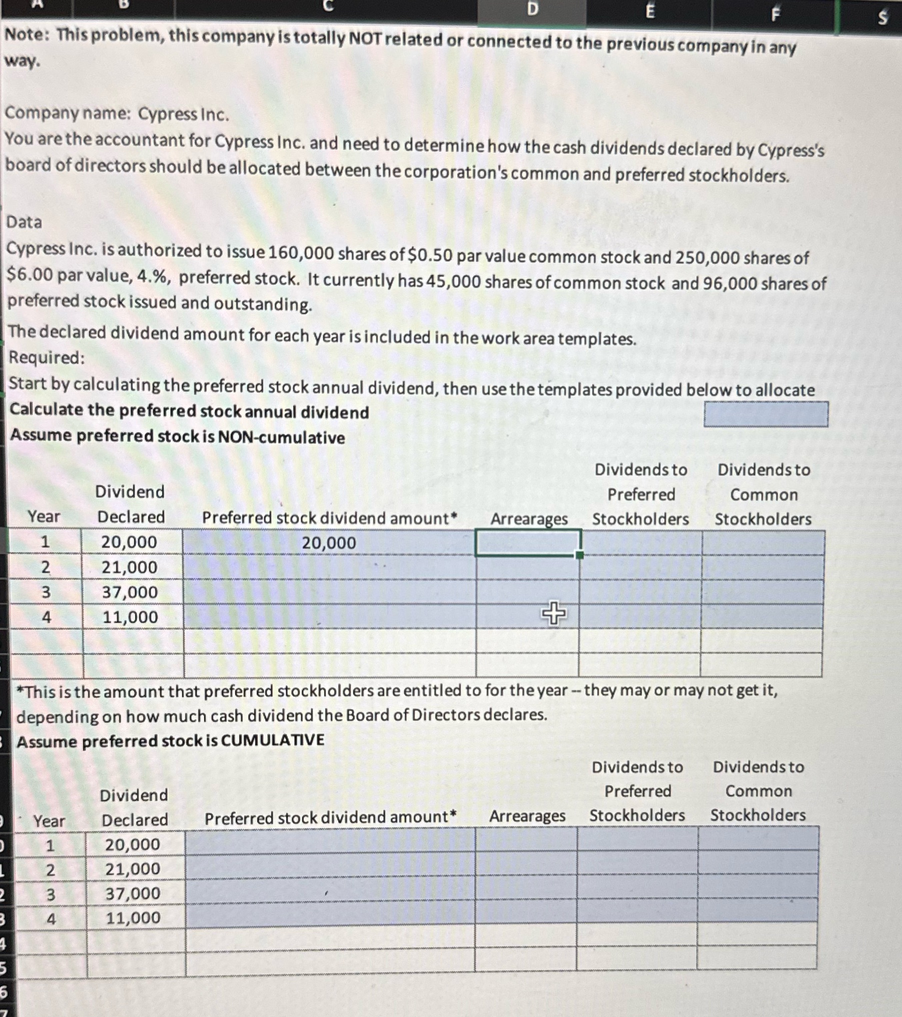  D E Note: This problem, this company is totally NOT related