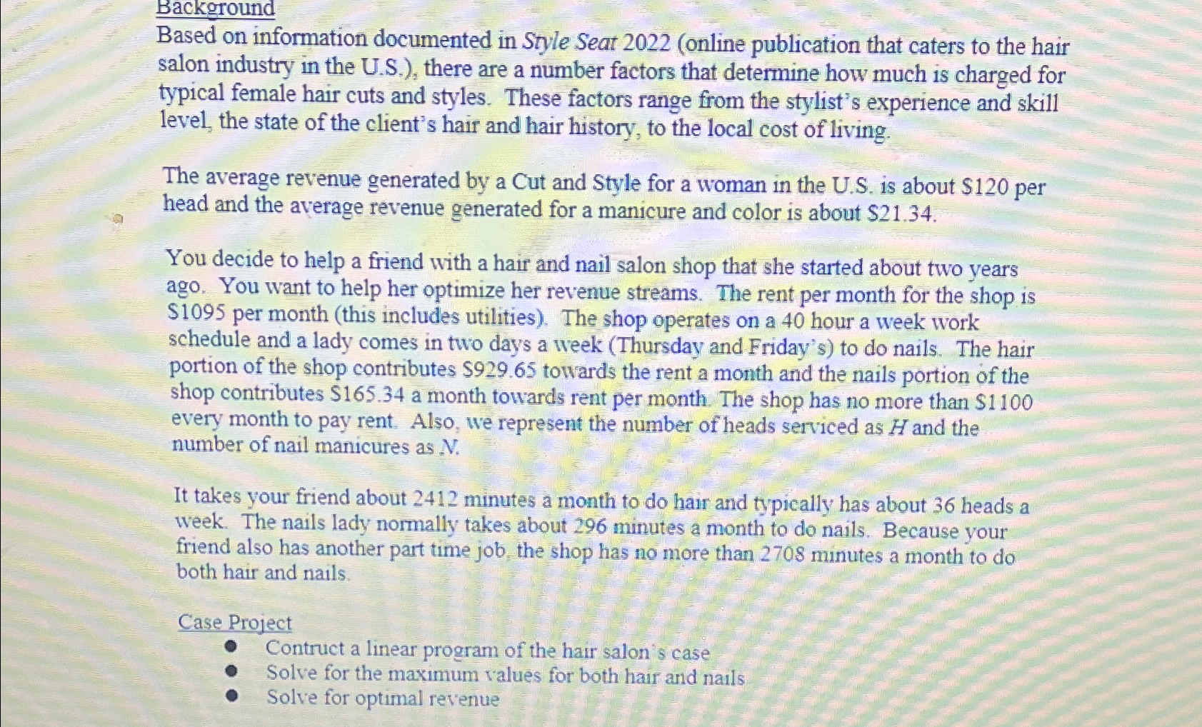  Background Based on information documented in Style Seat 2022(online publication that