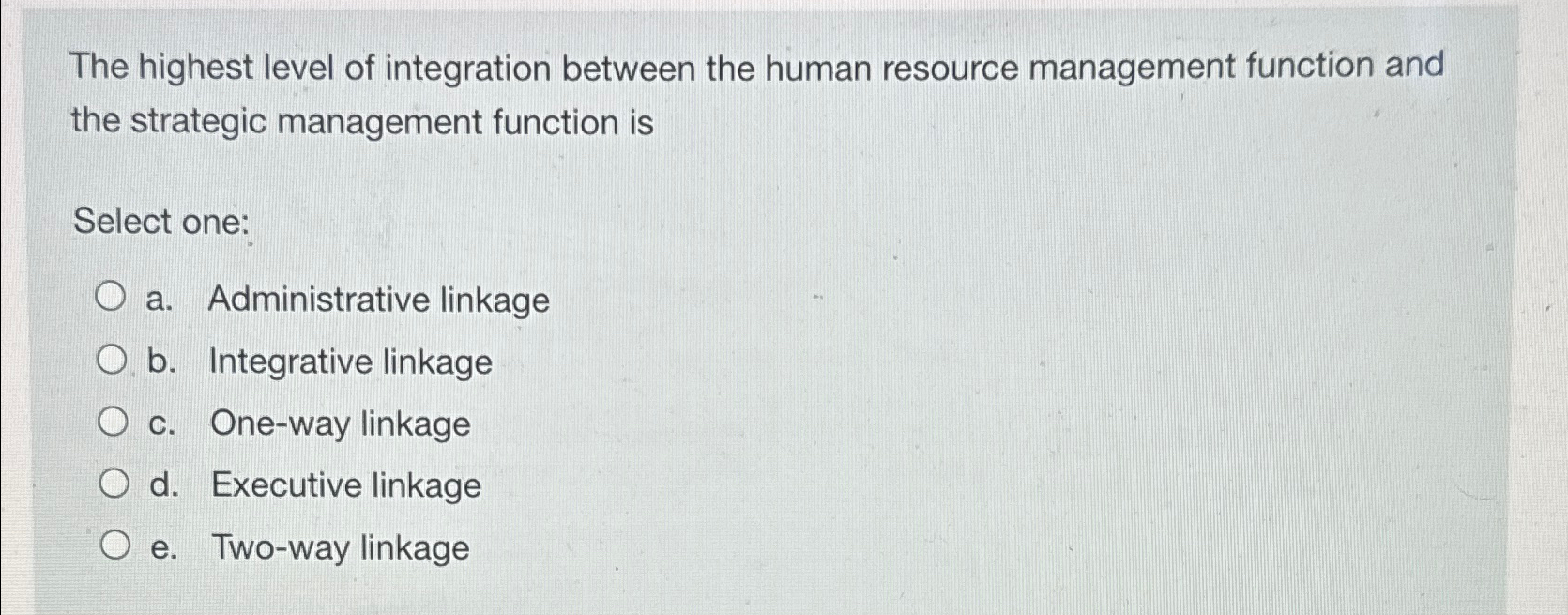  The highest level of integration between the human resource management function