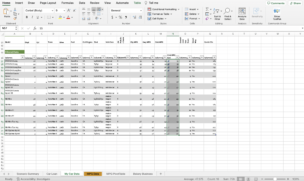 Model column and then by icon in the Cmb MPG Icon column