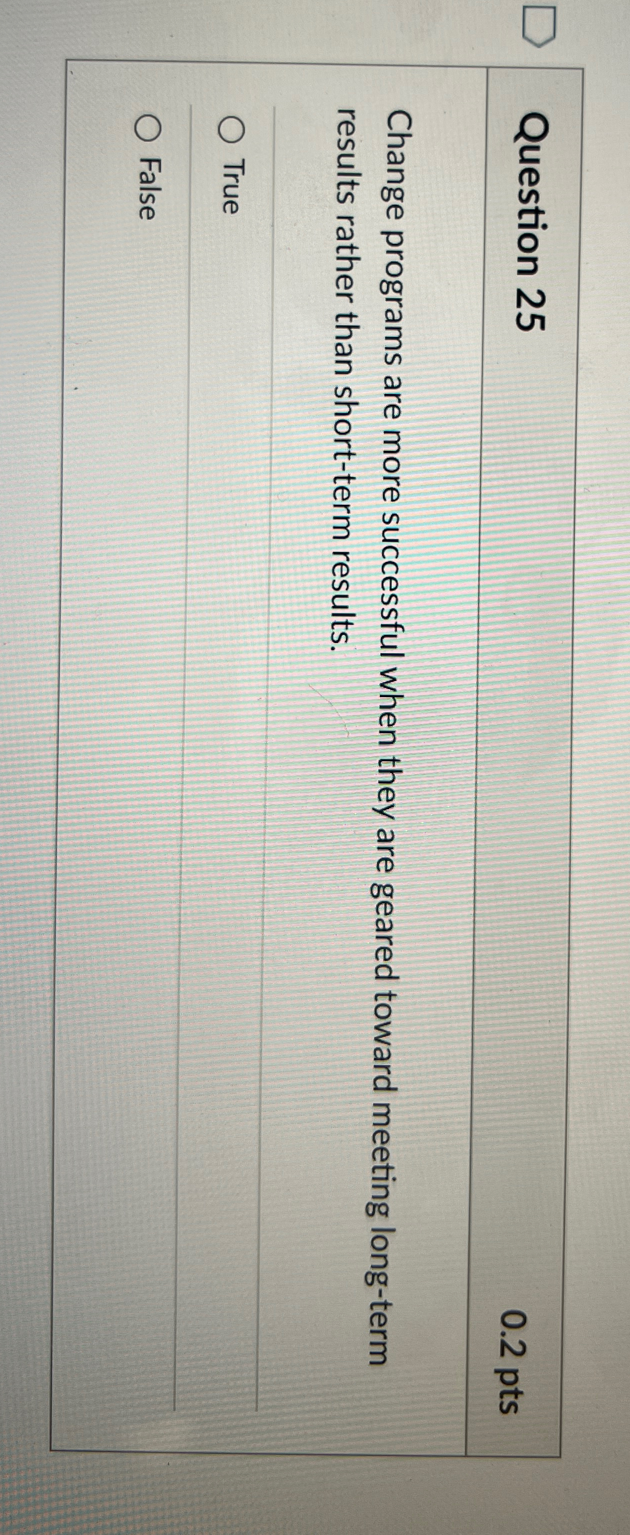  Question 25 0.2pts Change programs are more successful when they are