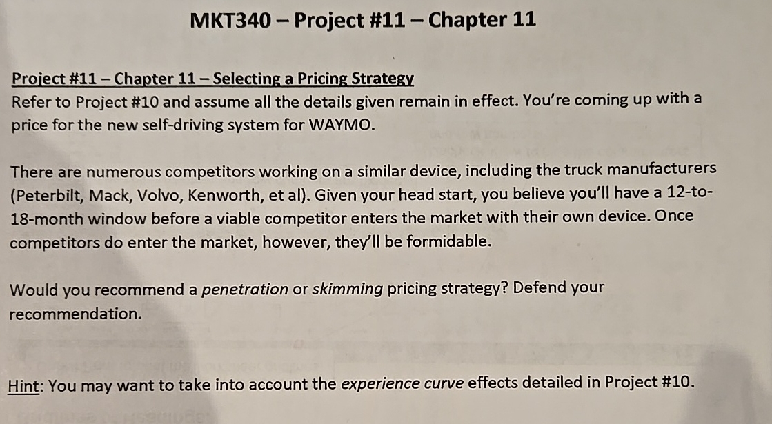  MKT340- Project #11- Chapter 11 Project #11- Chapter 11- Selecting a