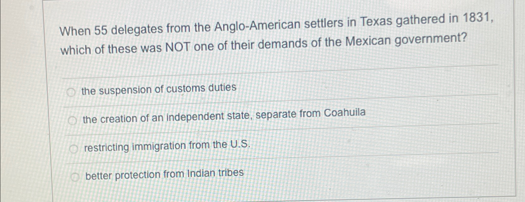  When 55 delegates from the Anglo-American settlers in Texas gathered in